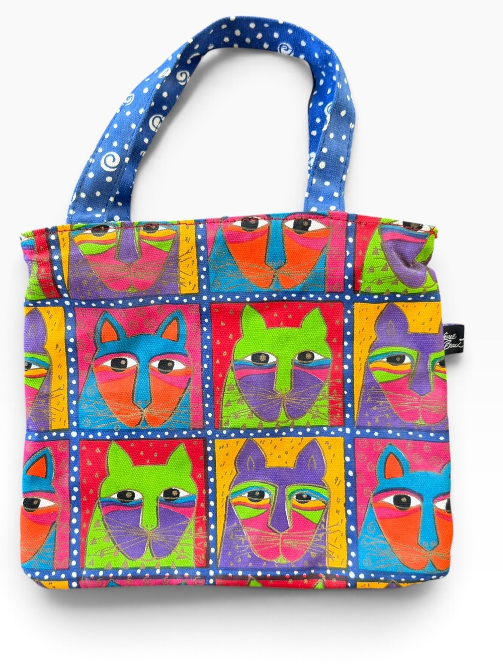 Laurel Burch Fantasticats Canvas Tote Colorful Cat Faces